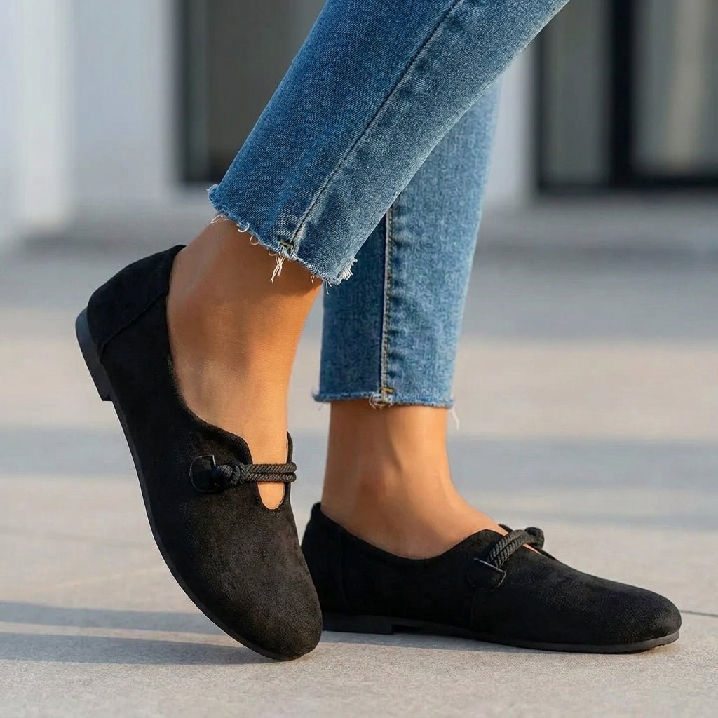 Women's Orthopedic Round Toe Loafers with Knot Detail - Black