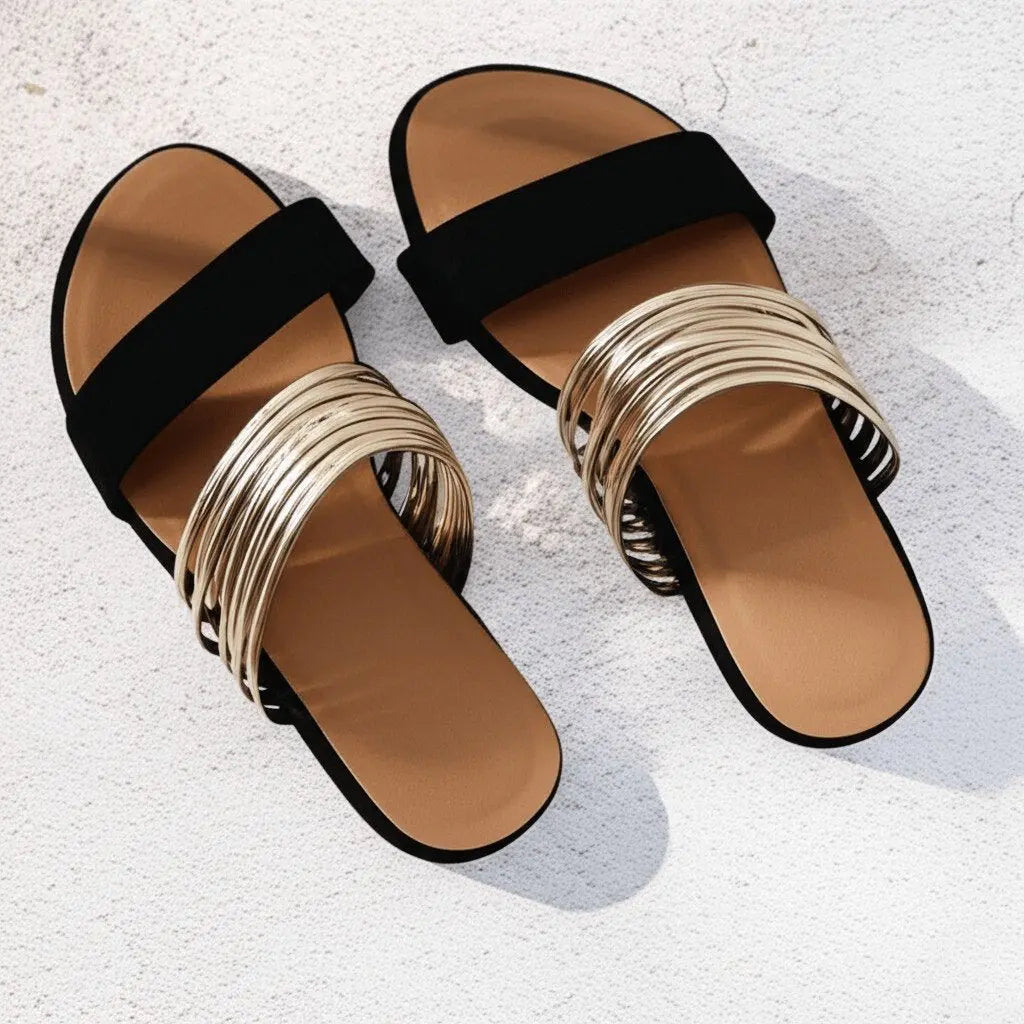 Women's Orthopedic Sandals Slip-On Comfort Metallic Straps