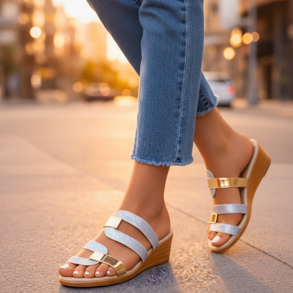 Women's Orthopedic Sandals Slip-On Gold Glitter