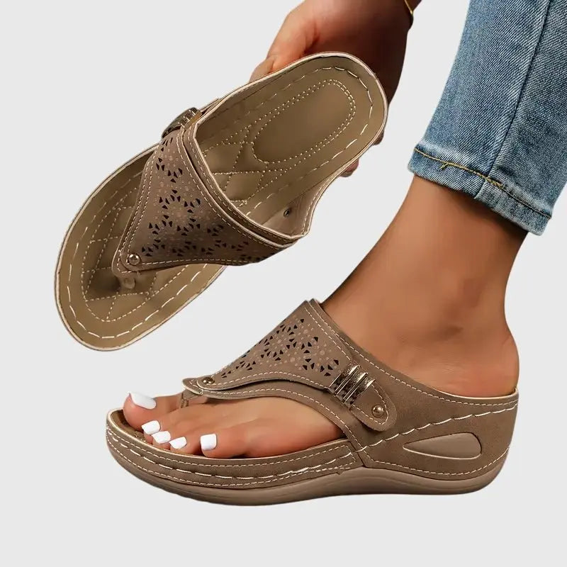 Women's Orthopedic Sandals Slip-On Wedge Toe-Post - Brown