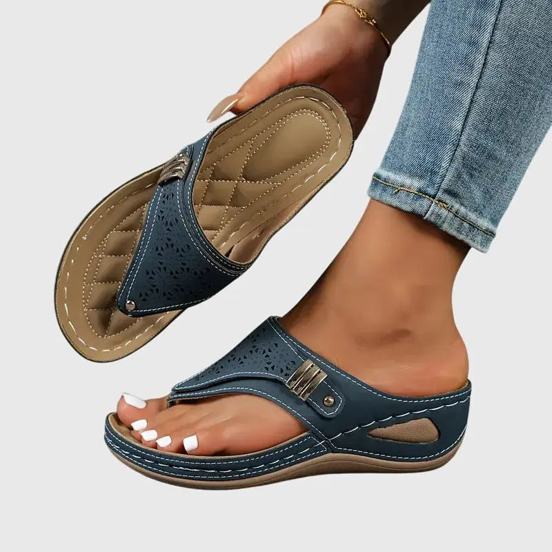 Women's Orthopedic Sandals Slip-On Wedge Toe-Post - Navy