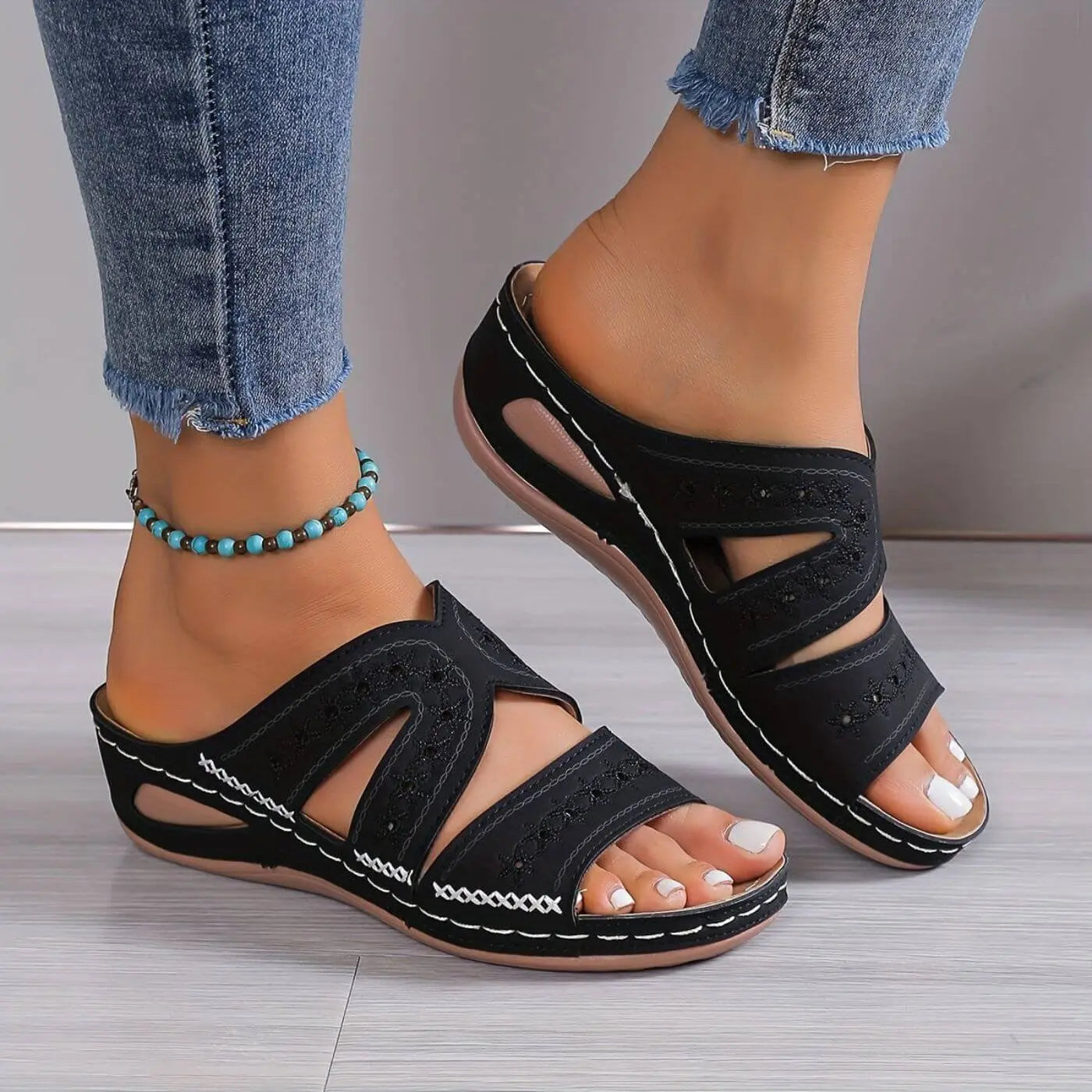 Women's Orthopedic Sandals Slip-Resistant Comfort Footbed - Black