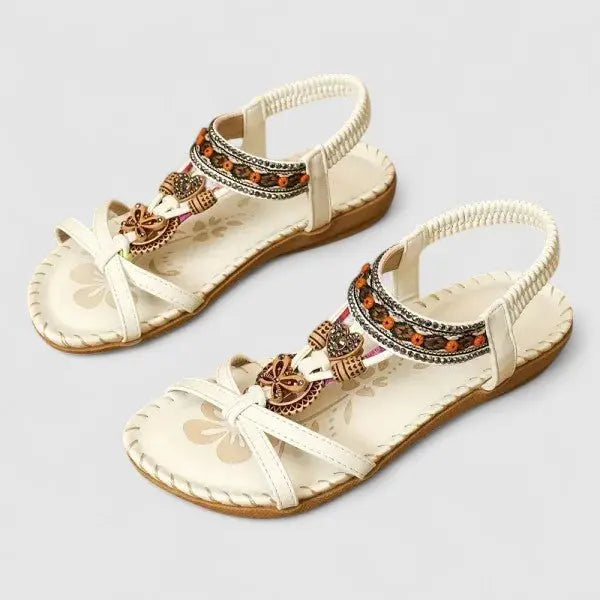Women's Orthopedic Sandals Strappy Embroidered Comfort - White Athena