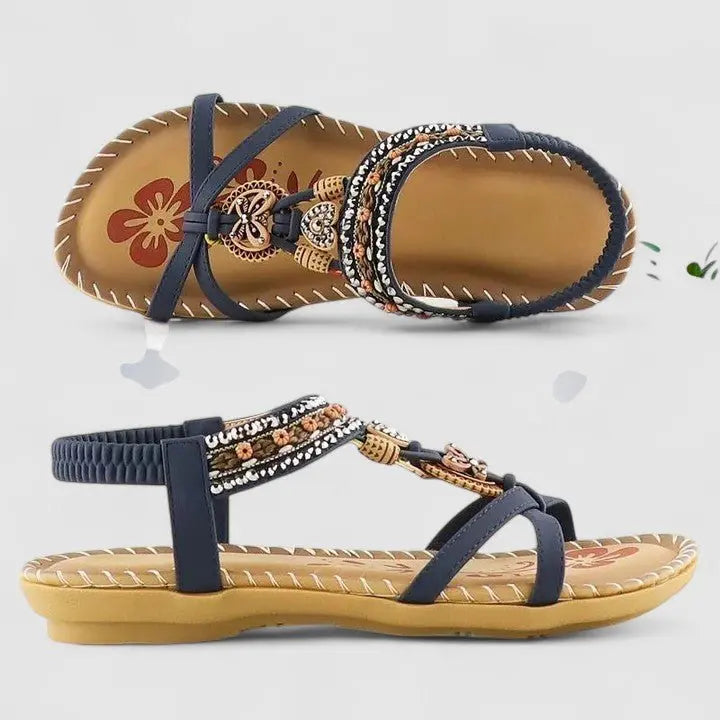 Women's Orthopedic Sandals Strappy Embroidered Comfort - Cobalt Blue