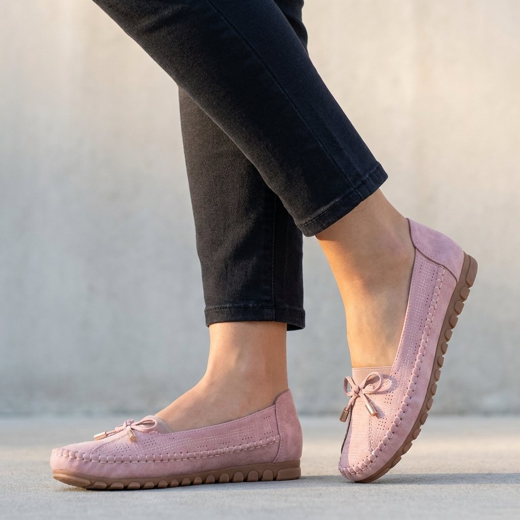 Women's Orthopedic Slip-On Bow Loafers Perforated - Pink