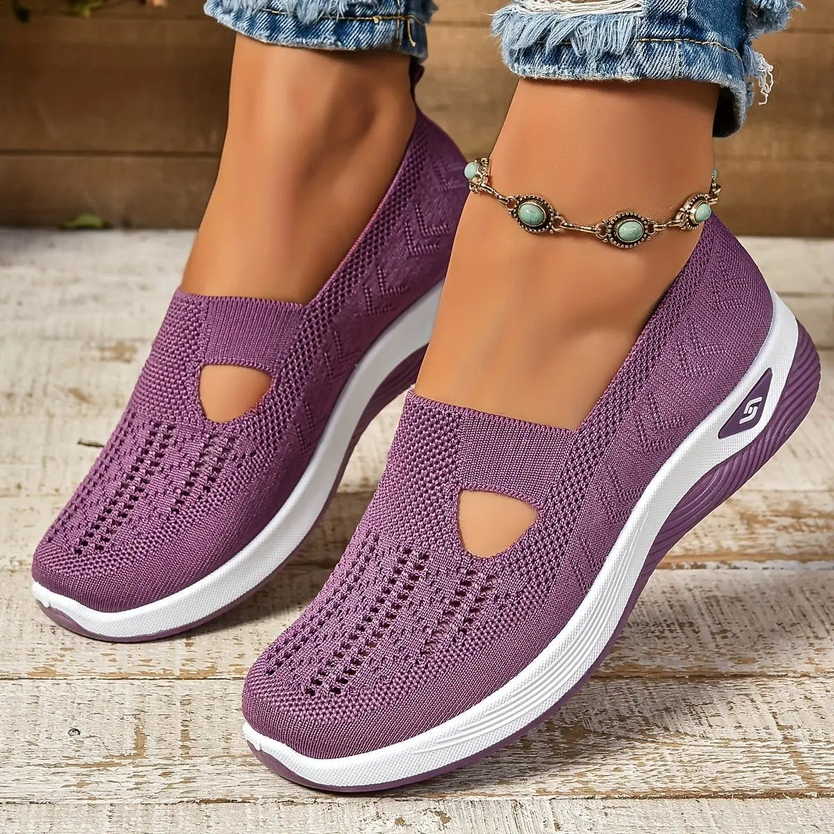 Women's Orthopedic Slip-On Comfortable Sandals Knit Trainers - Purple