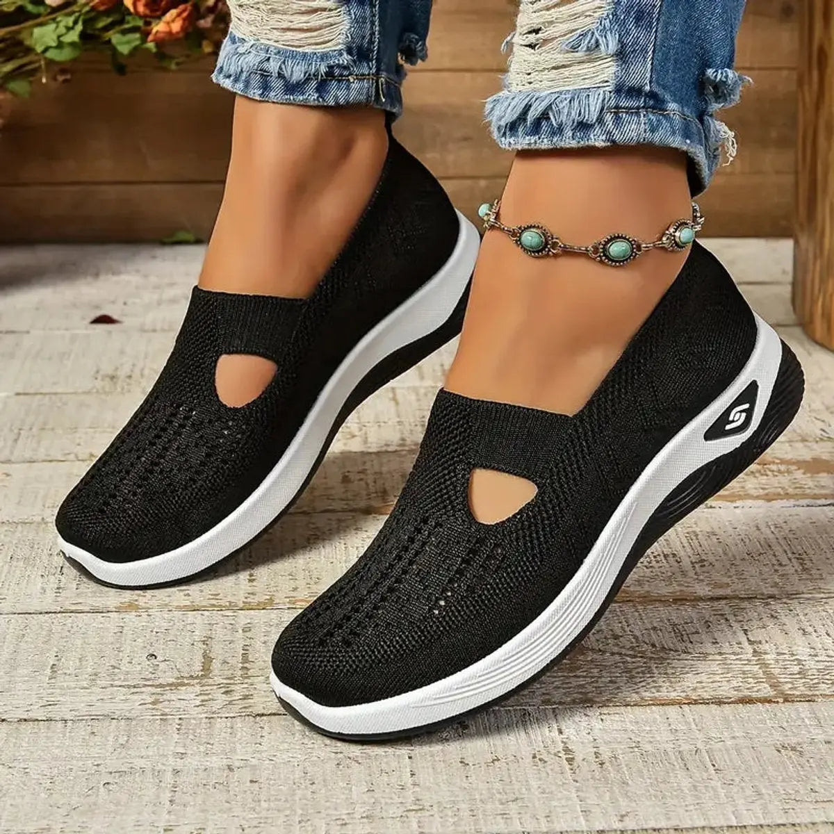 Women's Orthopedic Slip-On Comfortable Sandals Knit Trainers - Black