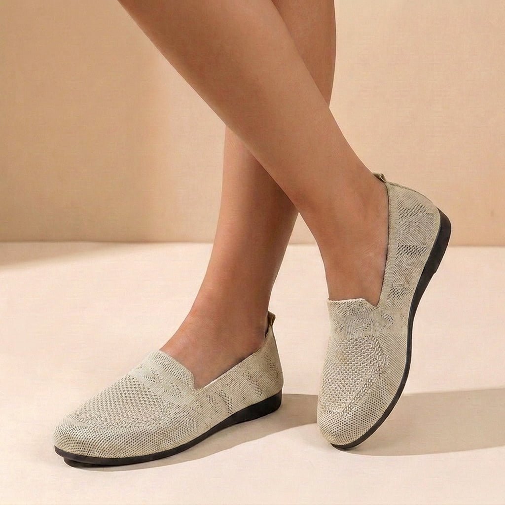 Women's Orthopedic Slip-On Knit Flats Round Toe - Beige