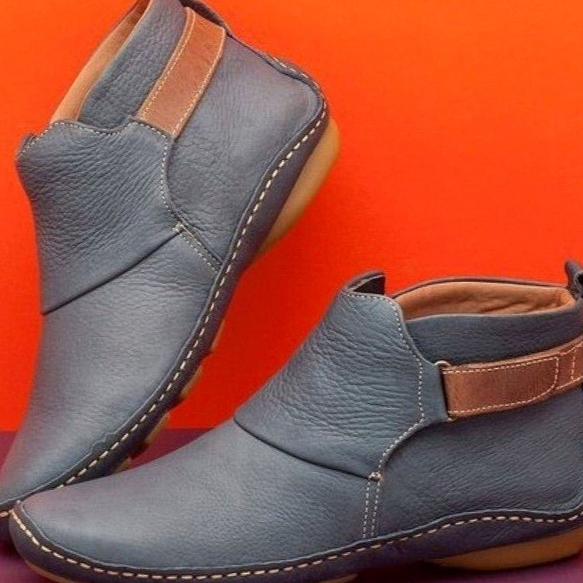 Women's Orthopedic Slip-On Leather Ankle Boots - Grey
