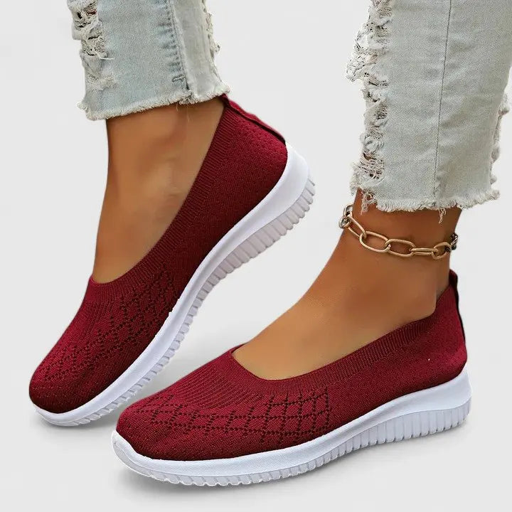 Women's Orthopedic Slip-On Trainers Breathable Knit - Red