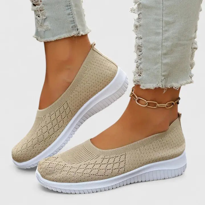 Women's Orthopedic Slip-On Trainers Breathable Knit - Apricot