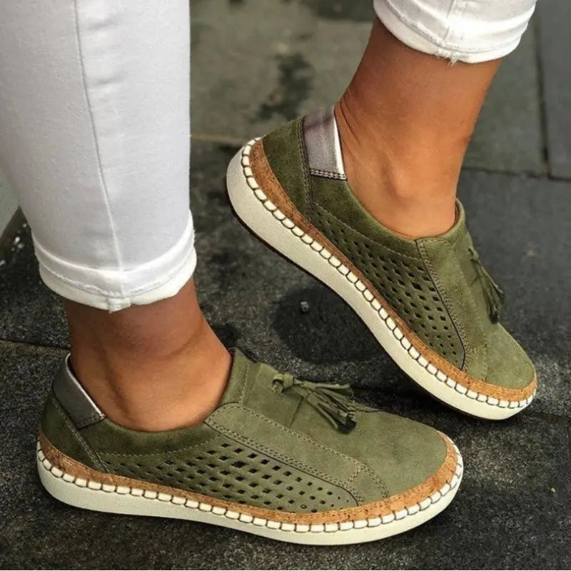 Women's Orthopedic Slip-On Trainers Breathable Mesh Tassel - Green