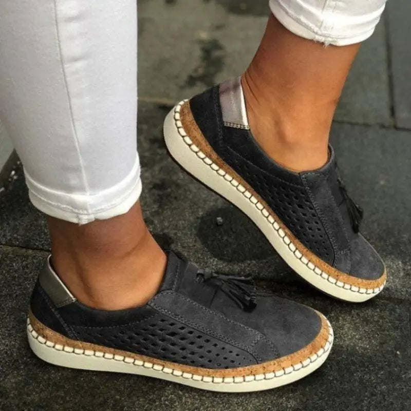 Women's Orthopedic Slip-On Trainers Breathable Mesh Tassel - Black