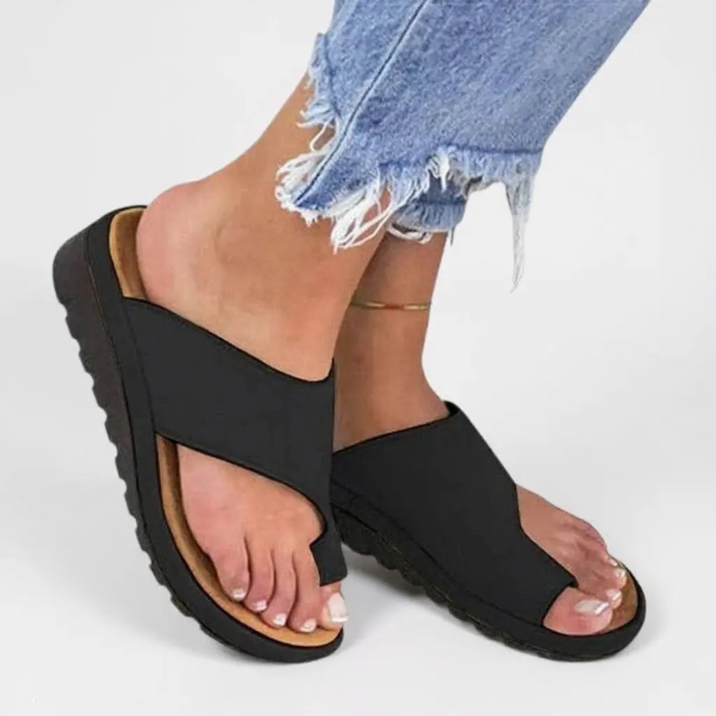 Women's Orthopedic Toe Post Sandals Slip-On Summer - Black