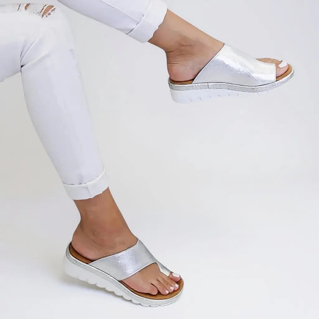 Women's Orthopedic Toe Post Sandals Slip-On Summer - Silver