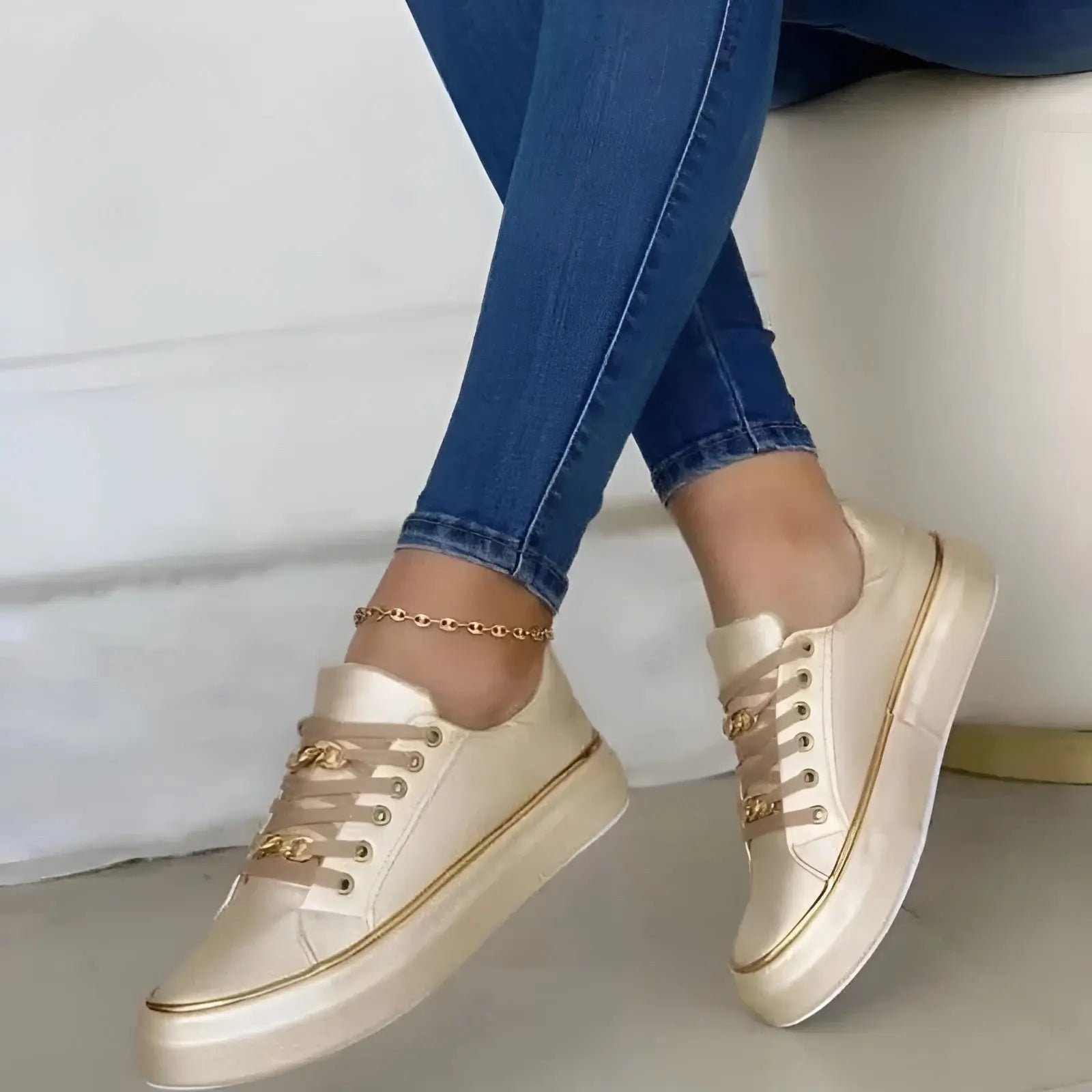Women's Orthopedic Trainers Chain Detail Platform - Gold
