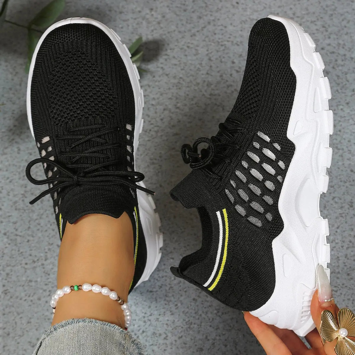 Women's Orthopedic Trainers Mesh Breathable Comfort Walking - Black