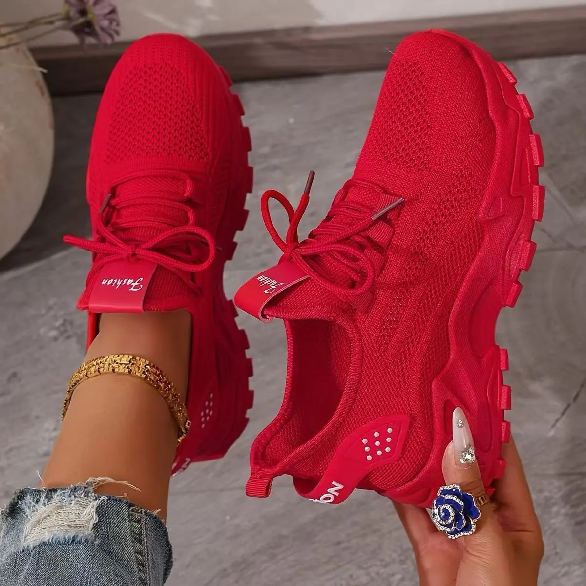 Women's Orthopedic Trainers Mesh Breathable Comfort Walking - Red