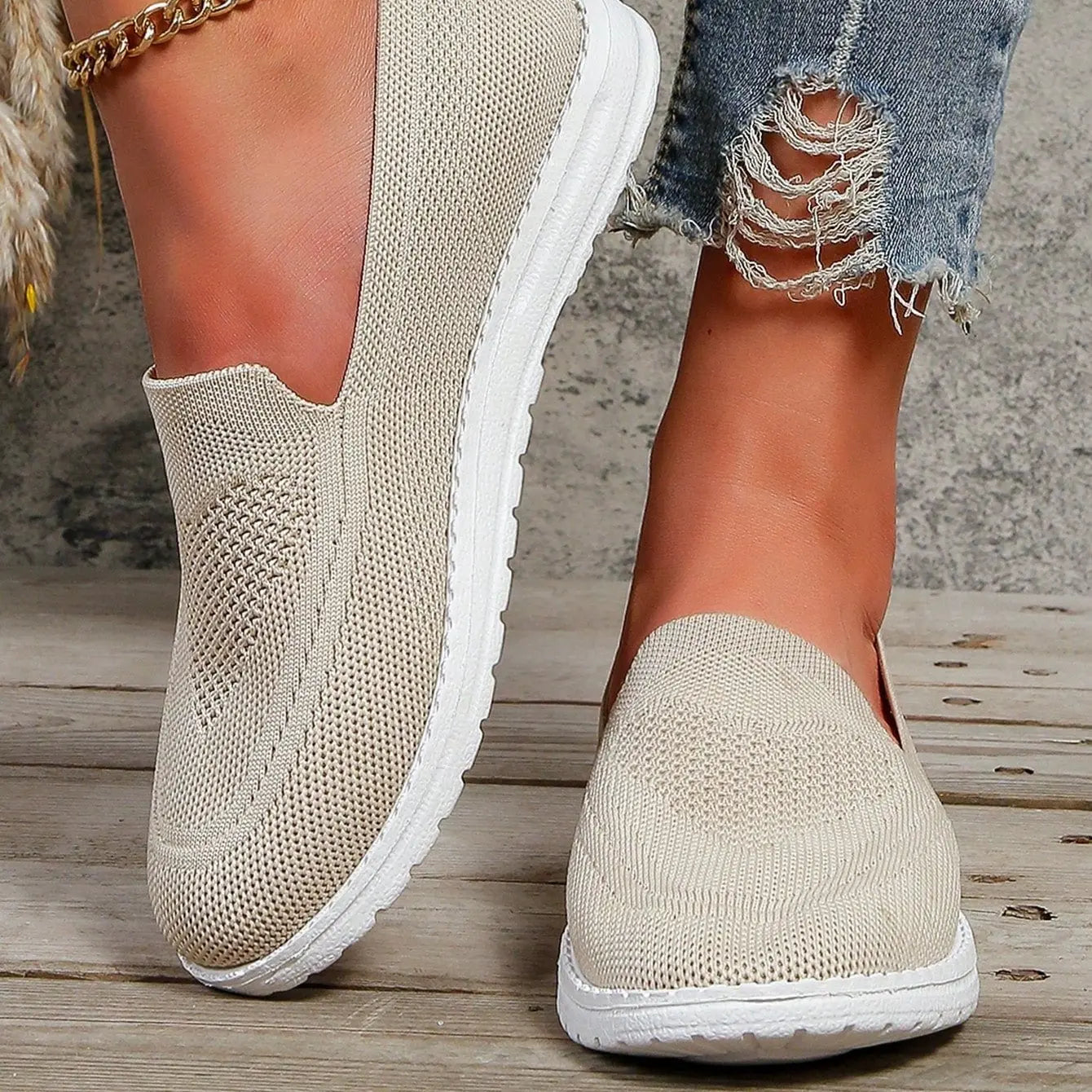 Women's Orthopedic Trainers Slip-On Mesh Comfort Support - Beige