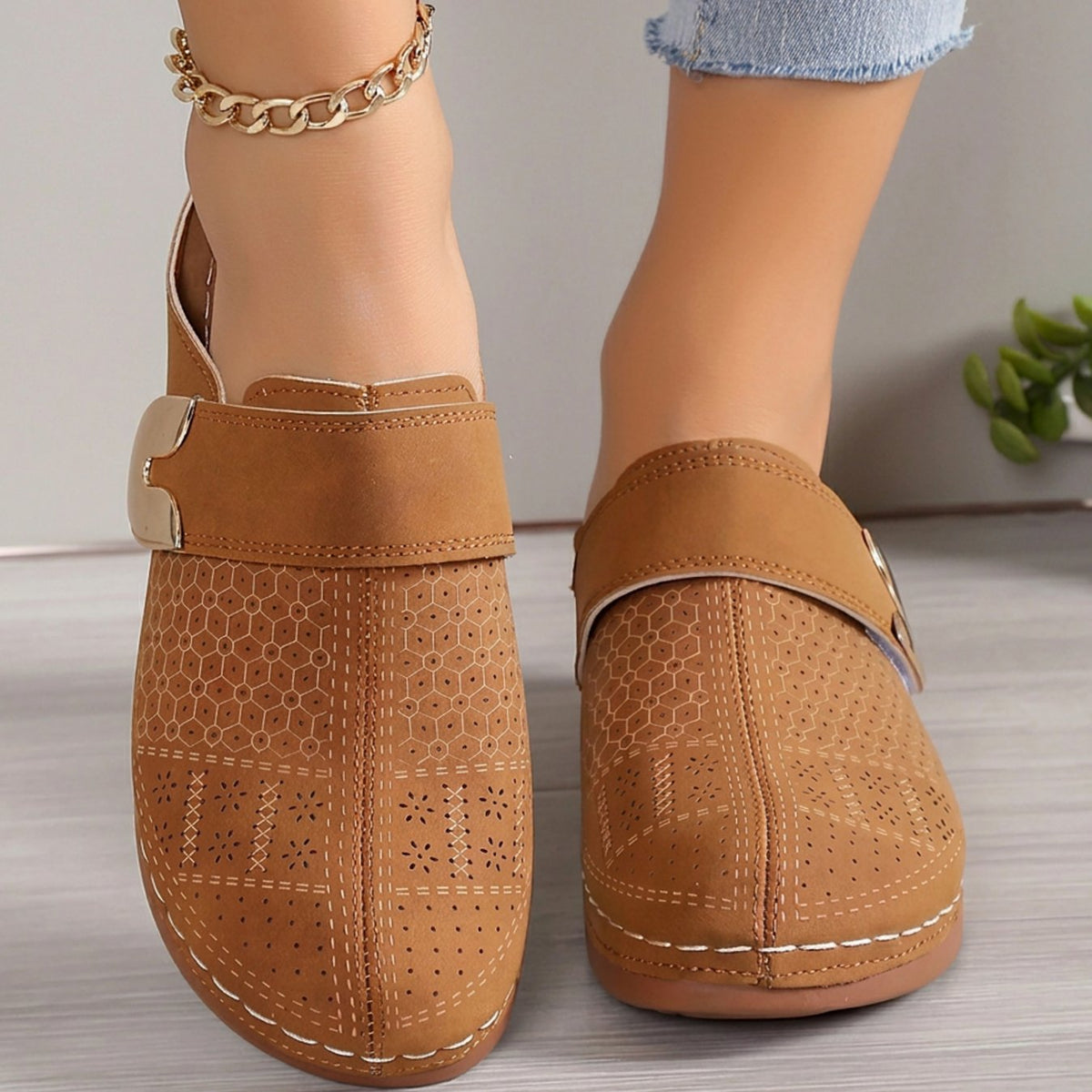 Women's Orthopedic Velcro Slip-On Mule Slippers - Dark Brown