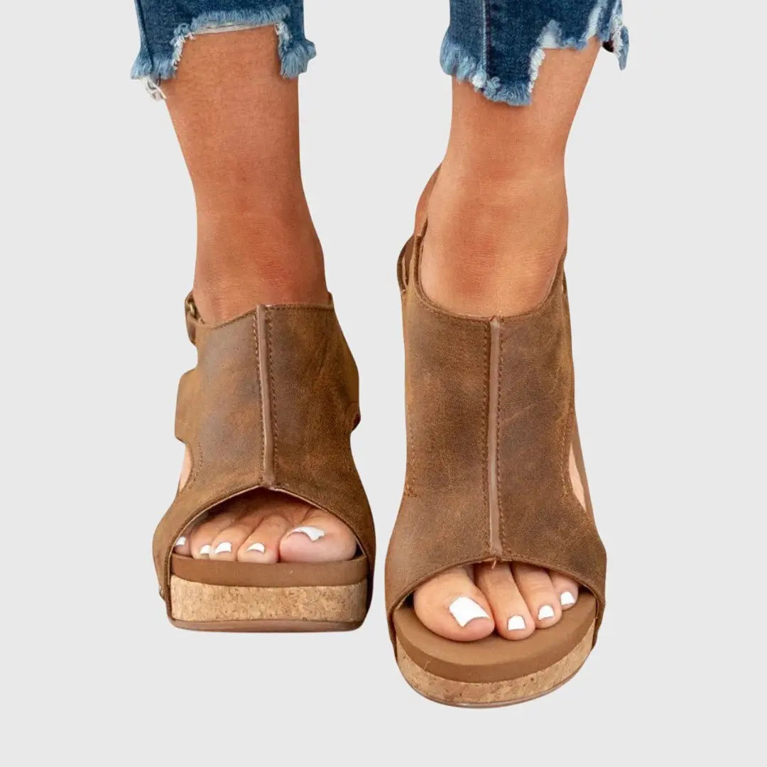 Women's Orthopedic Wedge Sandals Platform Slingback Comfort - Brown