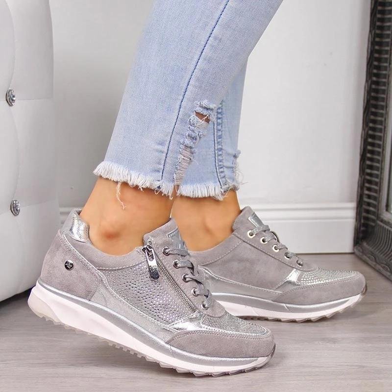 Women's Orthopedic Zip Trainers Rose Gold Comfort - Silber