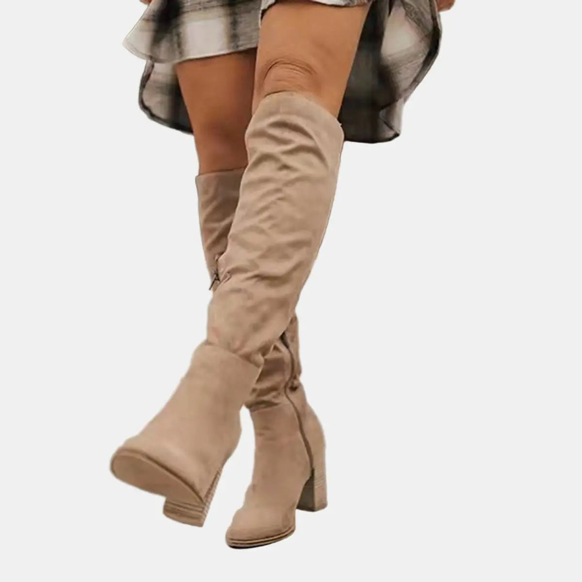 Women's Over-the-Knee Block Heel Ankle Boots Suede - Beige