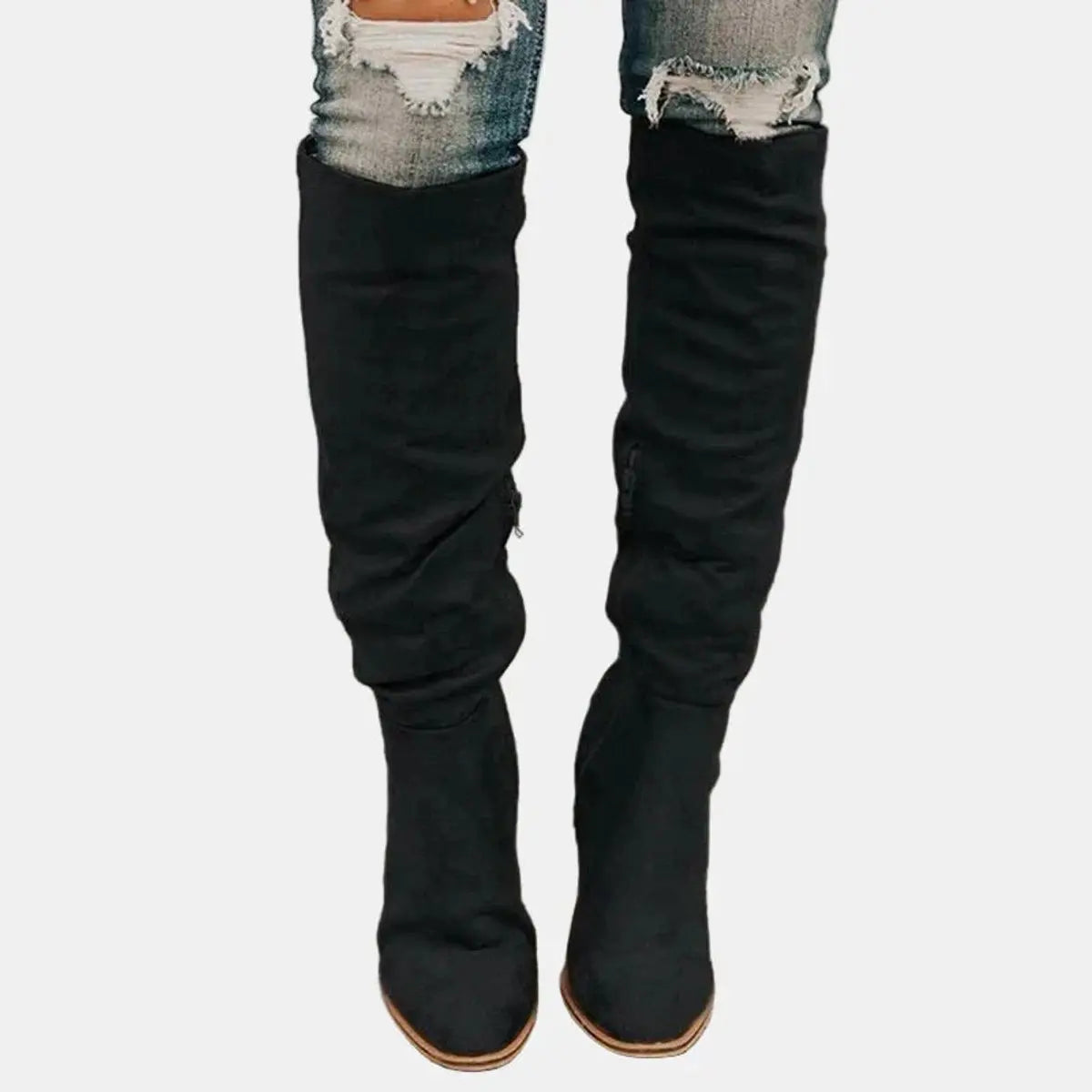 Women's Over-the-Knee Block Heel Ankle Boots Suede - Black