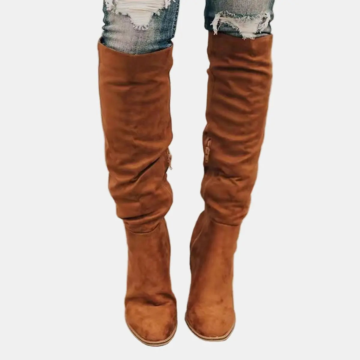 Women's Over-the-Knee Block Heel Ankle Boots Suede - Brown