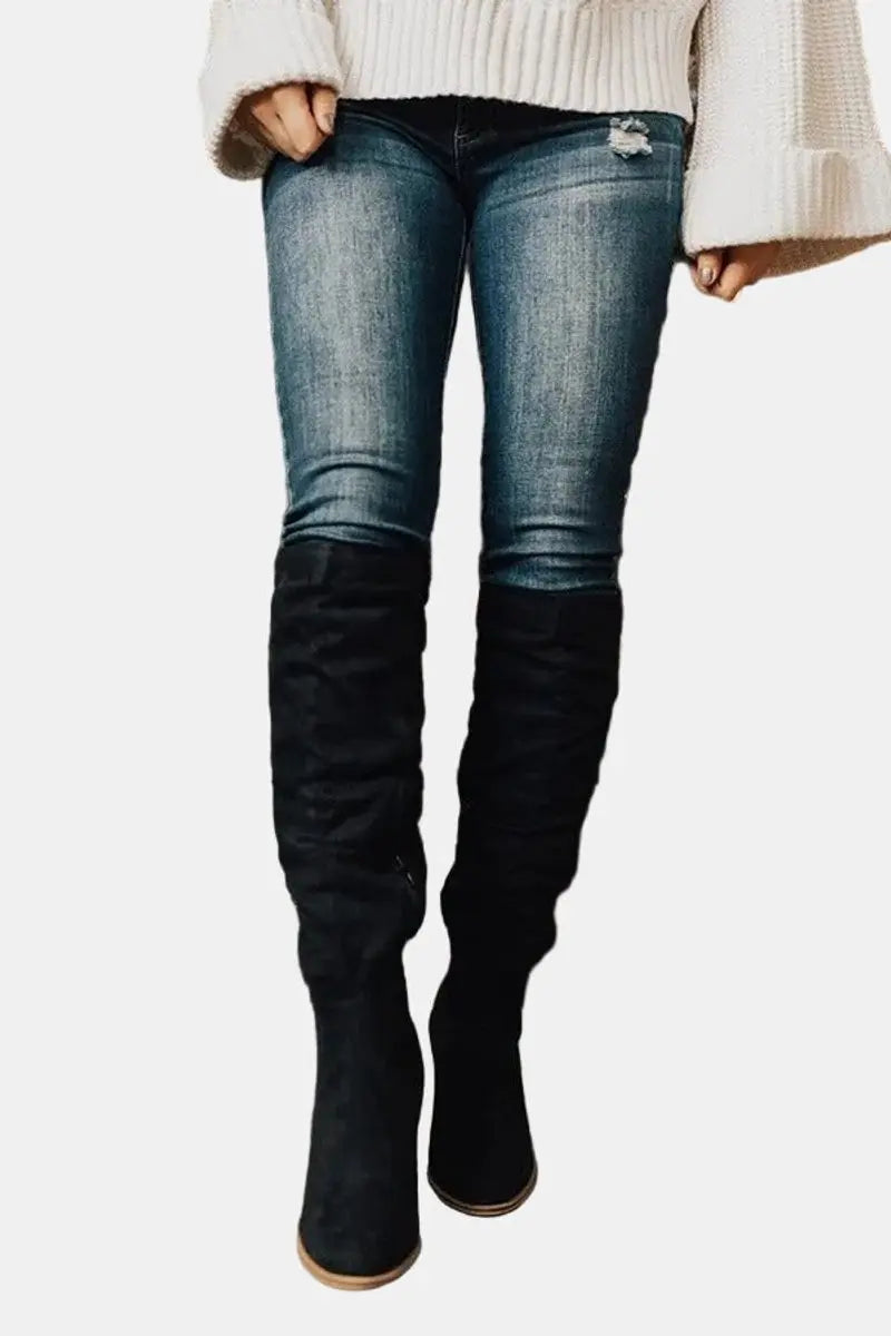 Women's Over-the-Knee Block Heel Ankle Boots Suede
