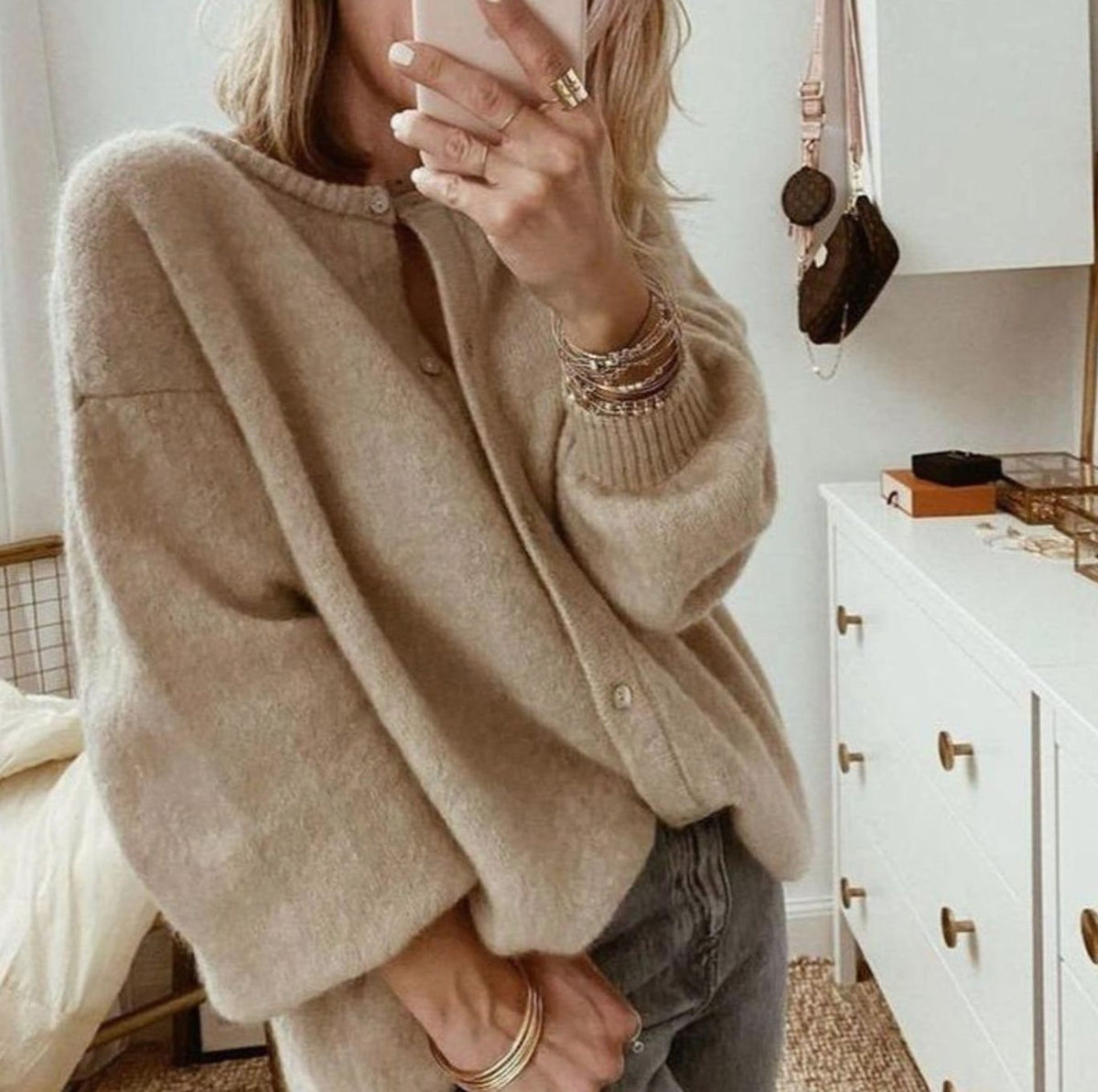 Women's Oversized Button-Up Knit Cardigan Ribbed Cuffs