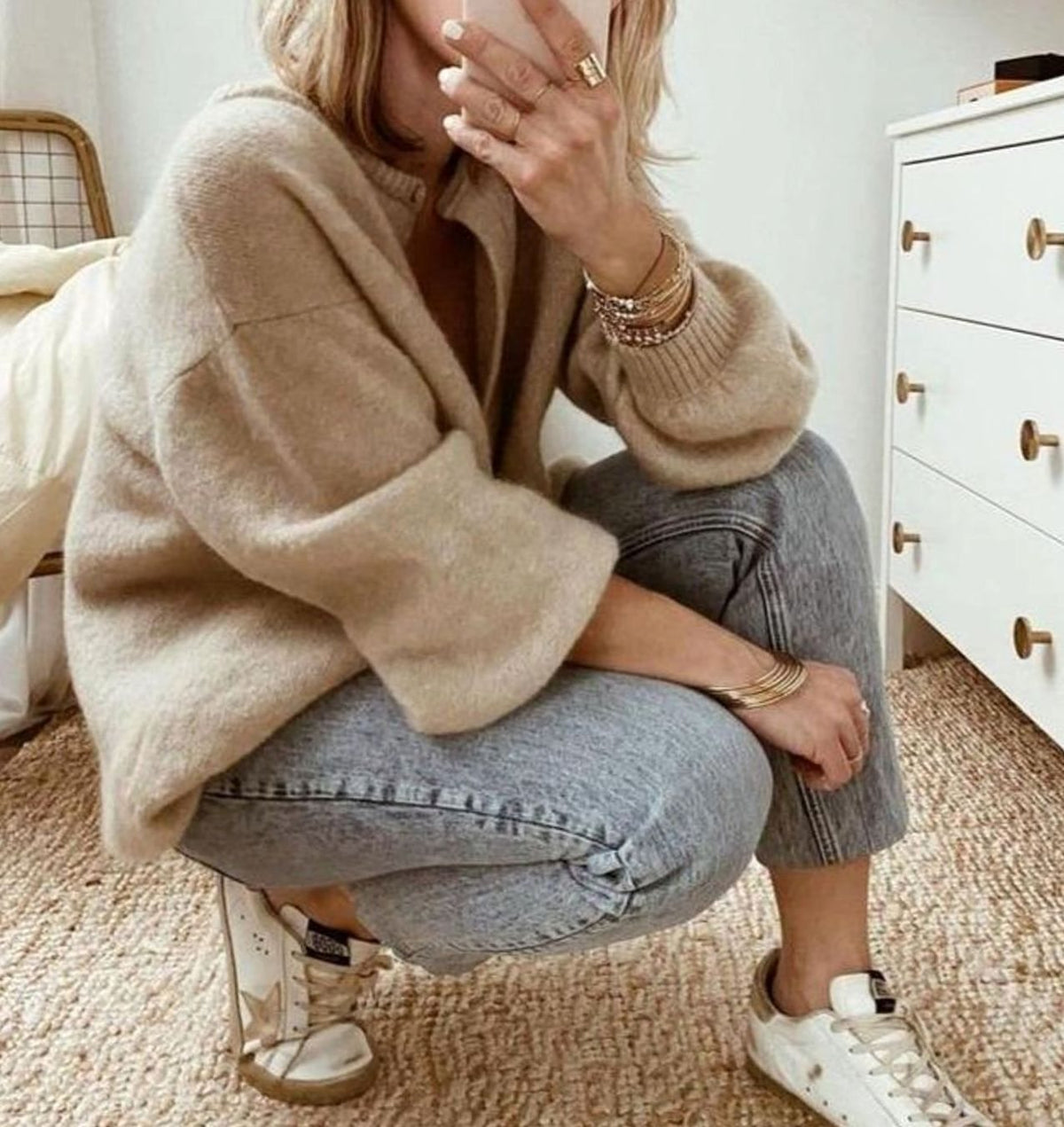 Women's Oversized Button-Up Knit Cardigan Ribbed Cuffs