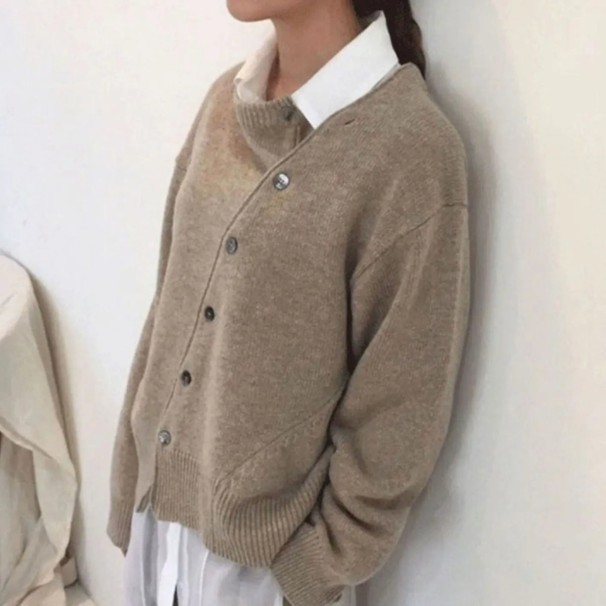 Women's Oversized Chunky Knit Cardigan Button-Front Ribbed Jumper