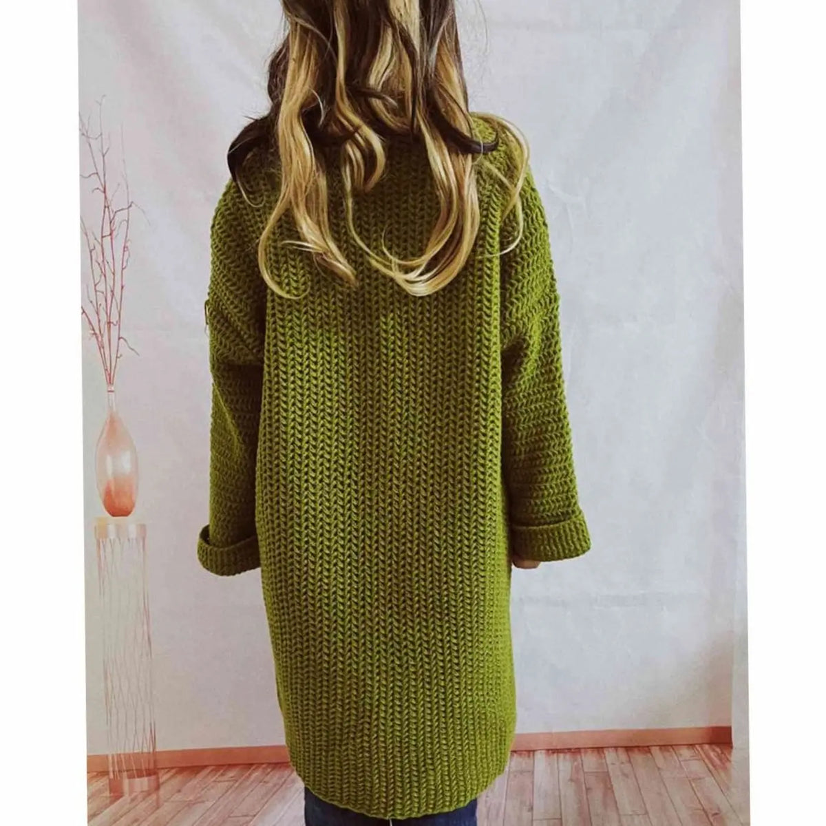 Women's Oversized Chunky Knit Cardigan Open Front Long Pockets