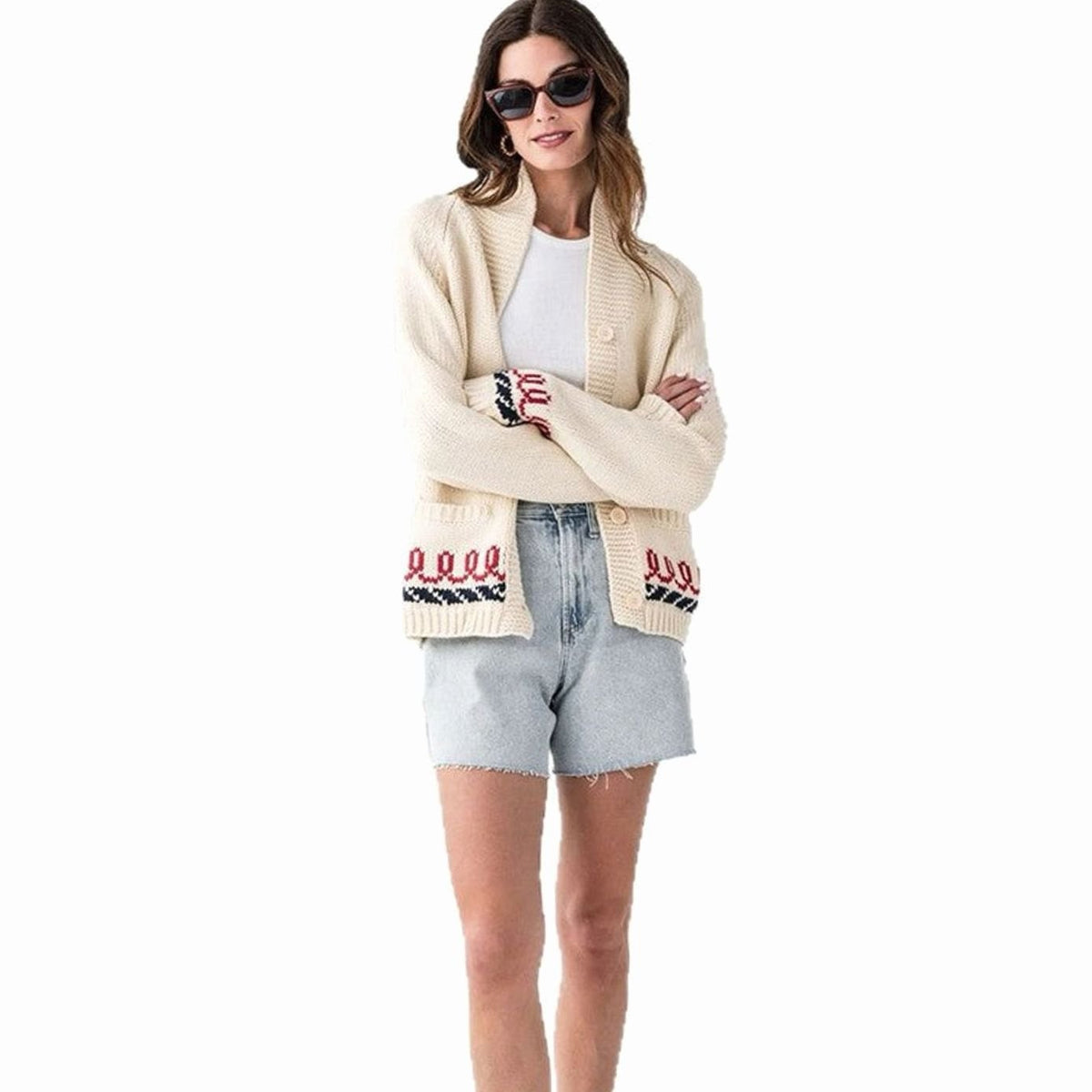 Women's Oversized Chunky Knit Nautical Whale Motif Cardigan