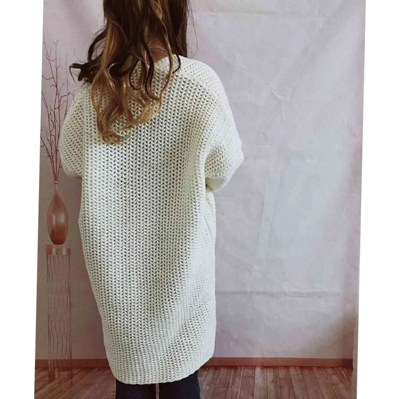 Women's Oversized Chunky Knit Open-Front Cardigan with Pockets