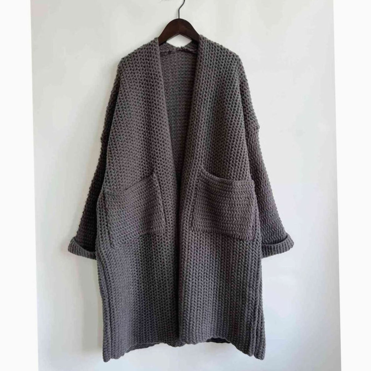 Women's Oversized Chunky Knit Open-Front Long Cardigan with Pockets