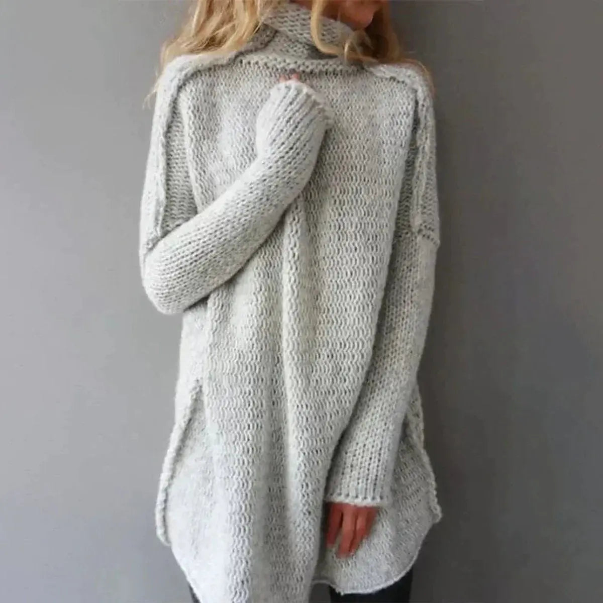Women's Oversized Chunky Knit Turtleneck Sweater Jumper - Grey