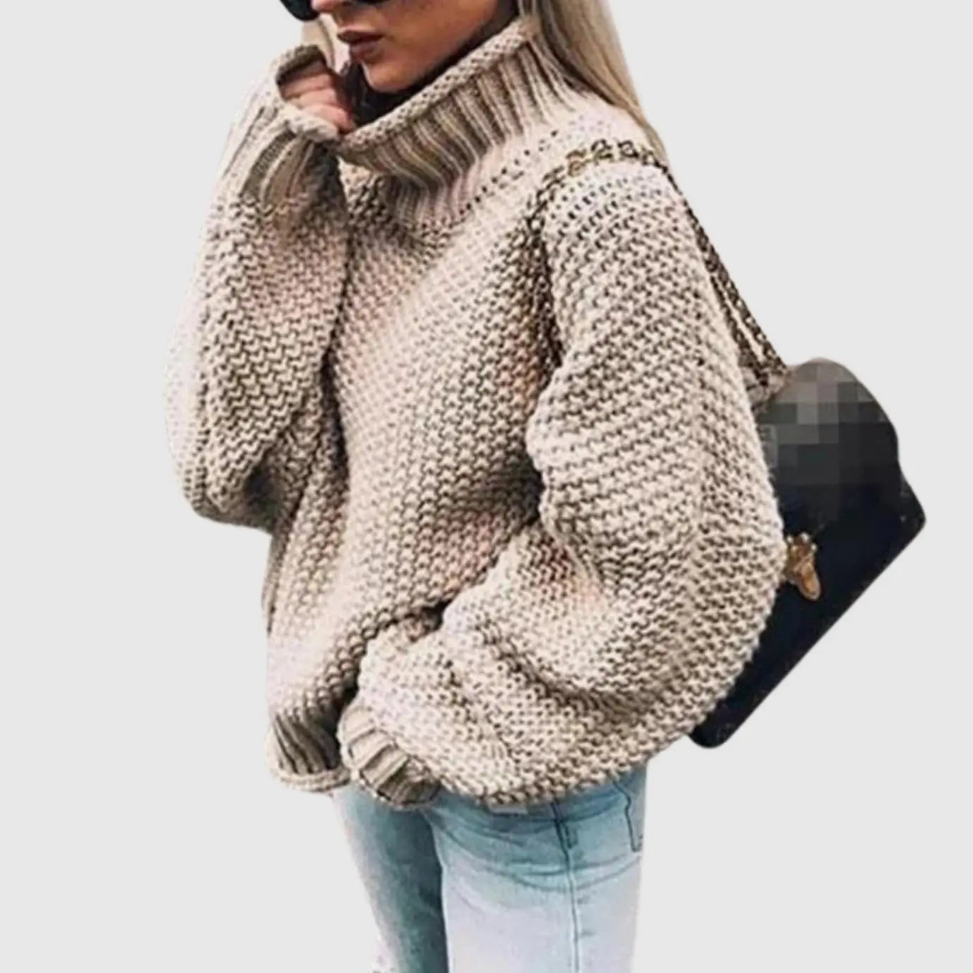 Women's Oversized Chunky Turtleneck Knit Jumper - Khaki