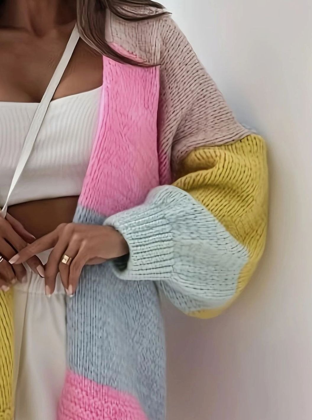 Women's Oversized Colour Block Knit Button-Front Cardigan