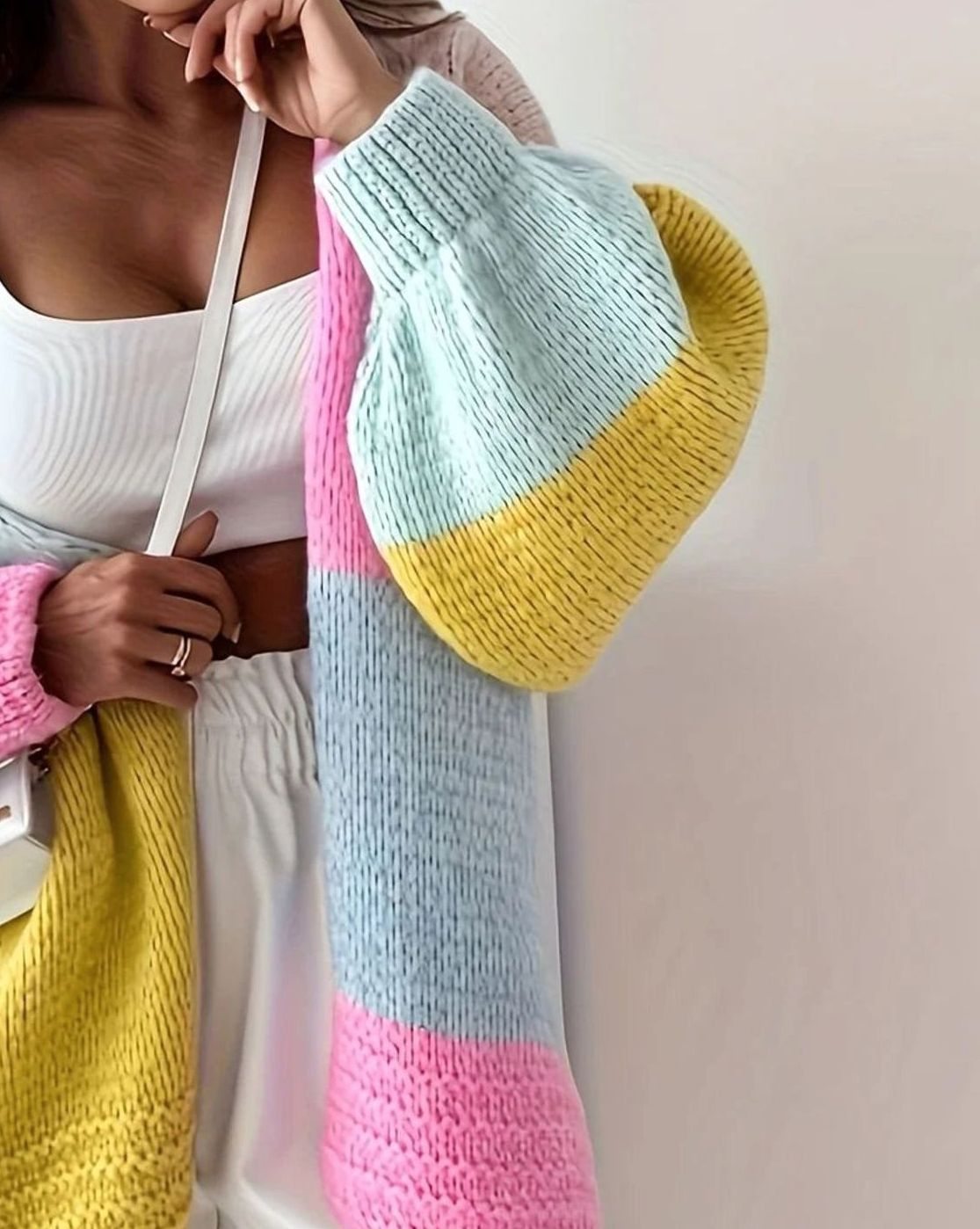 Women's Oversized Colour Block Knit Button-Front Cardigan
