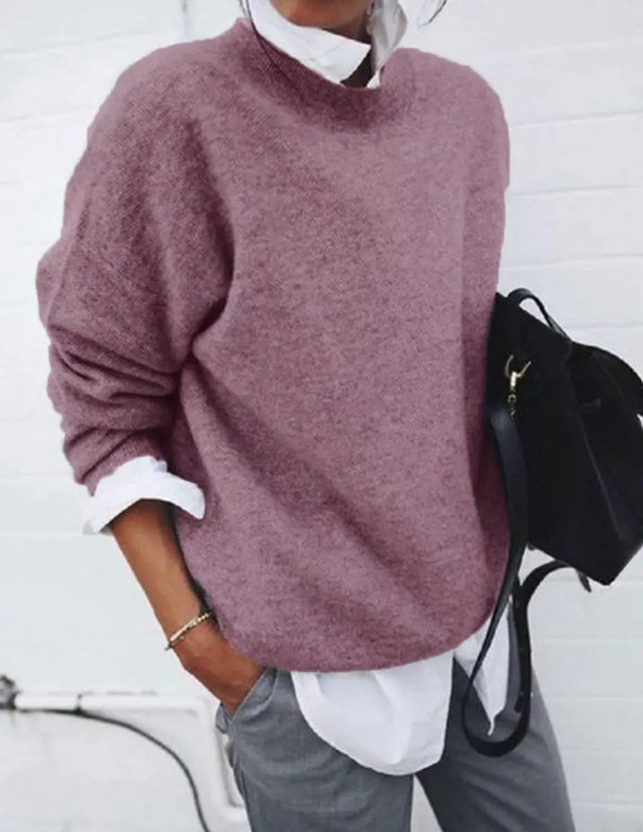 Women's Oversized Crew Neck Soft Knit Sweater Jumper - Pink