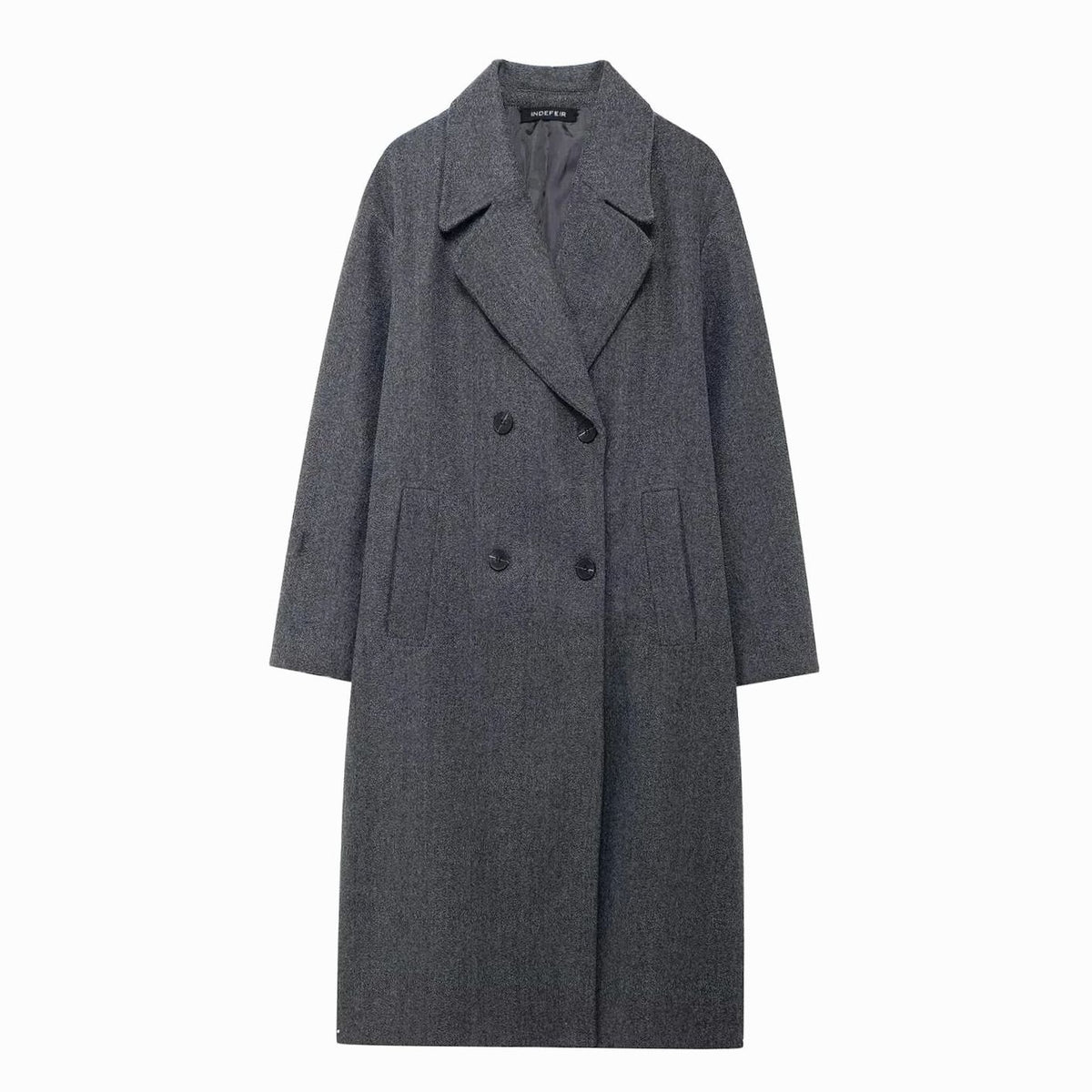 Women's Oversized Double-Breasted Longline Wool Coat - Grey