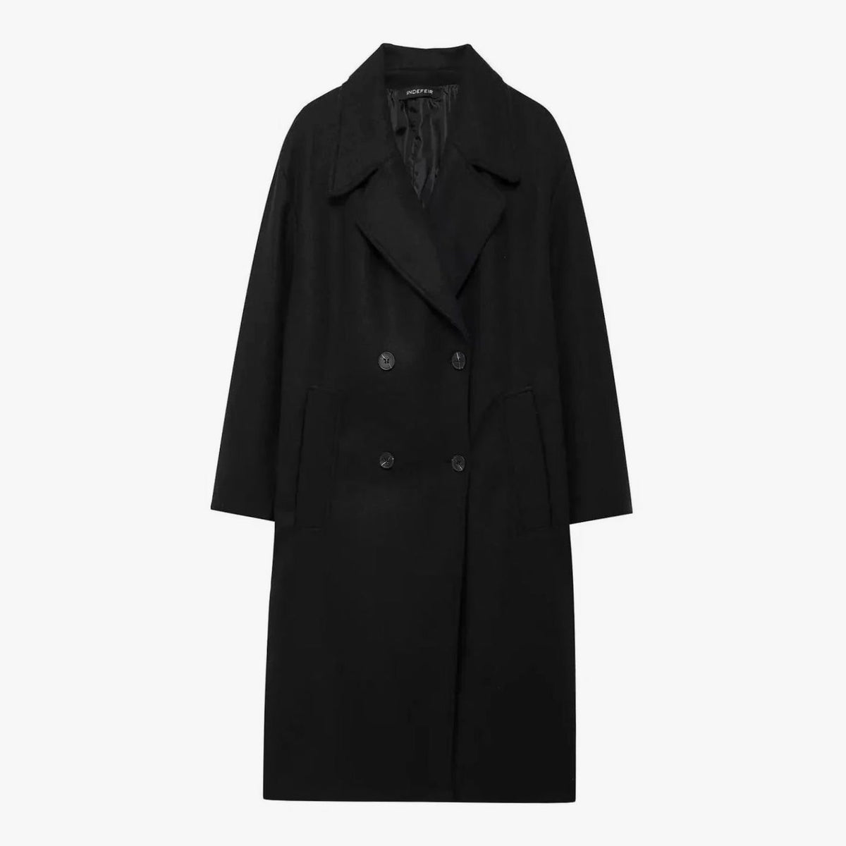 Women's Oversized Double-Breasted Longline Wool Coat - Black