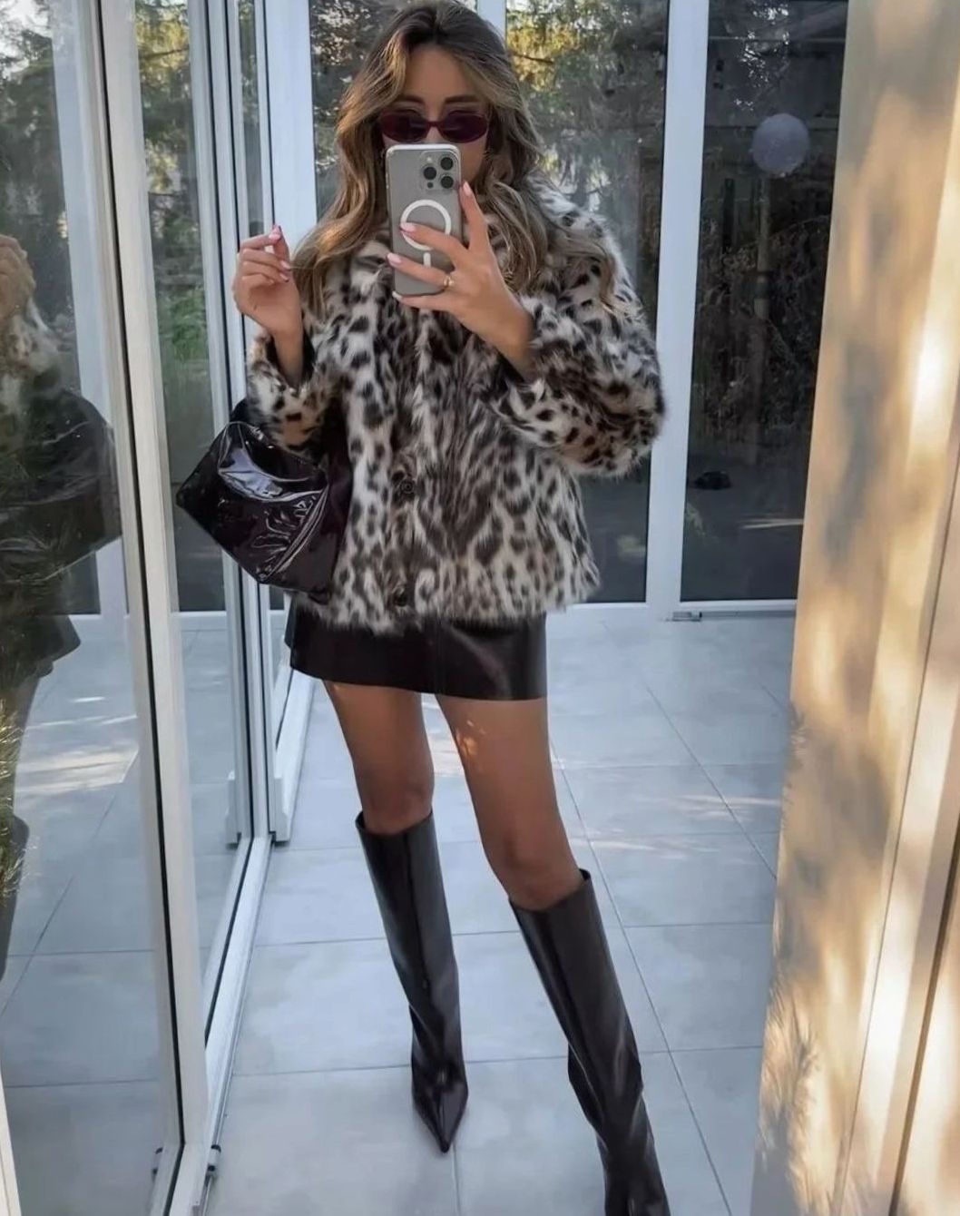 Women's Oversized Faux Fur Animal Print Short Coat
