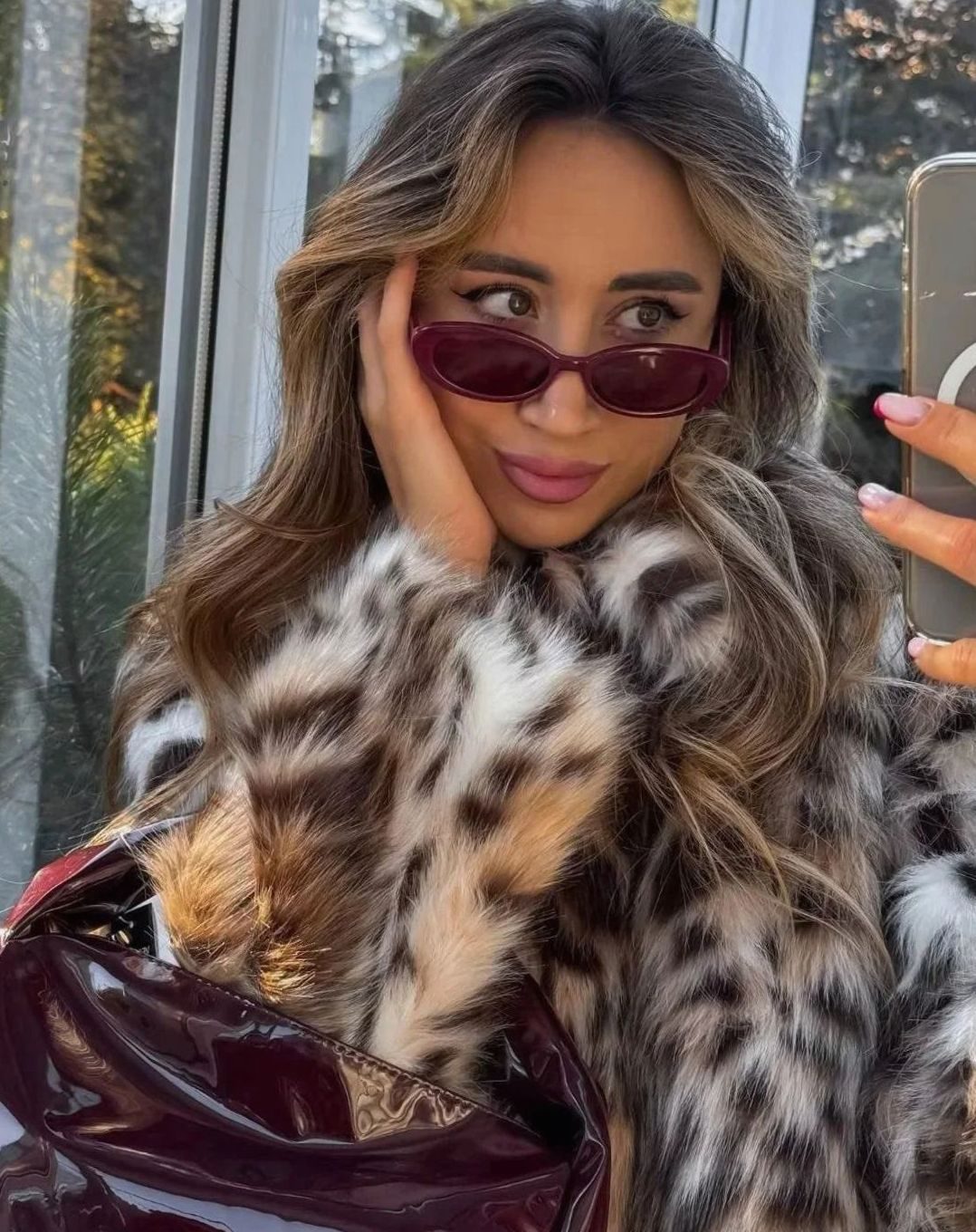 Women's Oversized Faux Fur Animal Print Short Coat