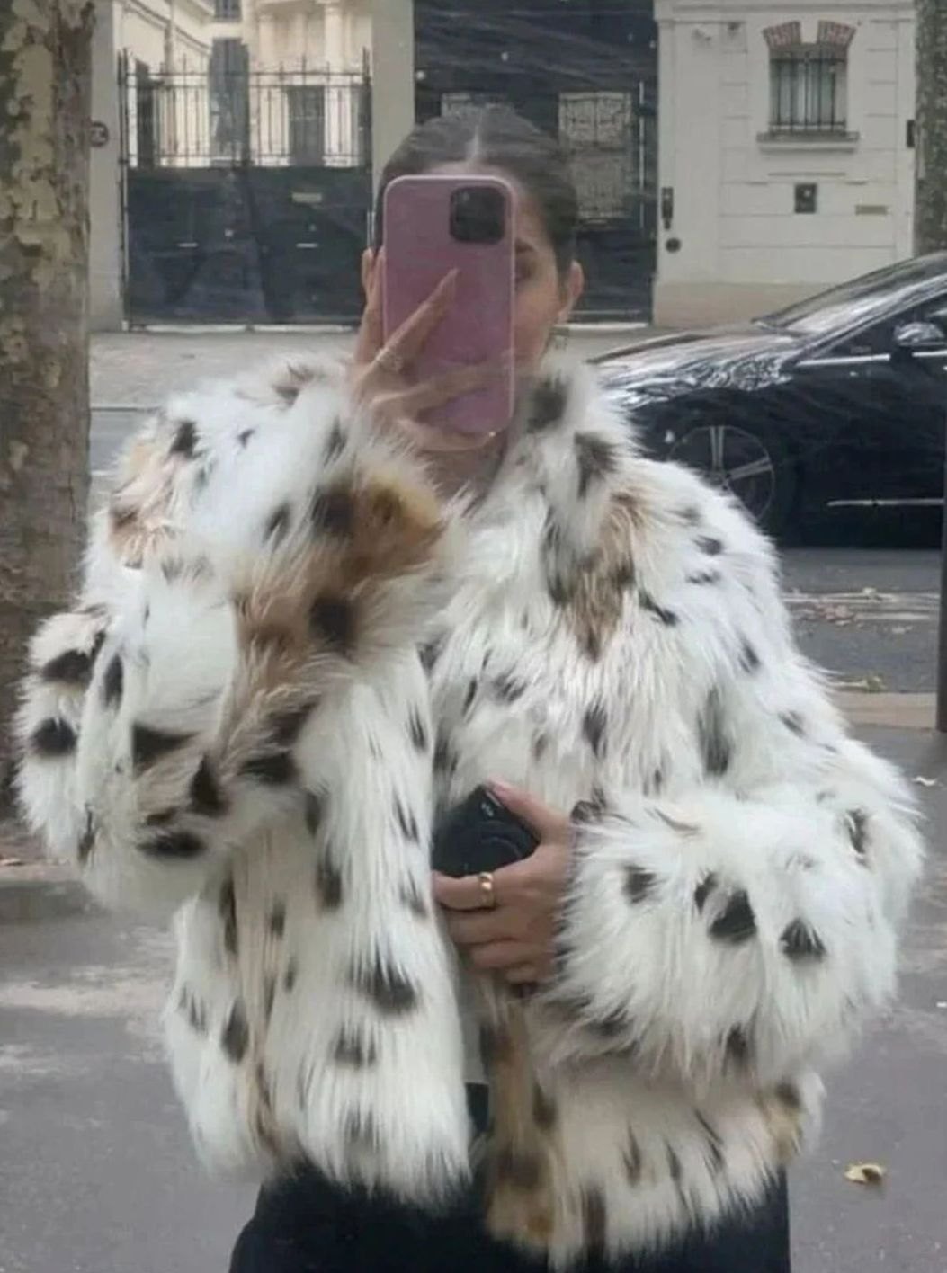 Women's Oversized Faux Fur Animal Print Short Coat
