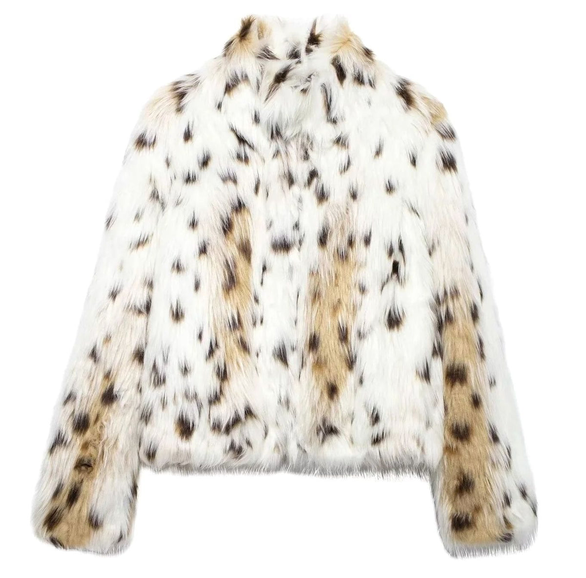 Women's Oversized Faux Fur Animal Print Short Coat - White