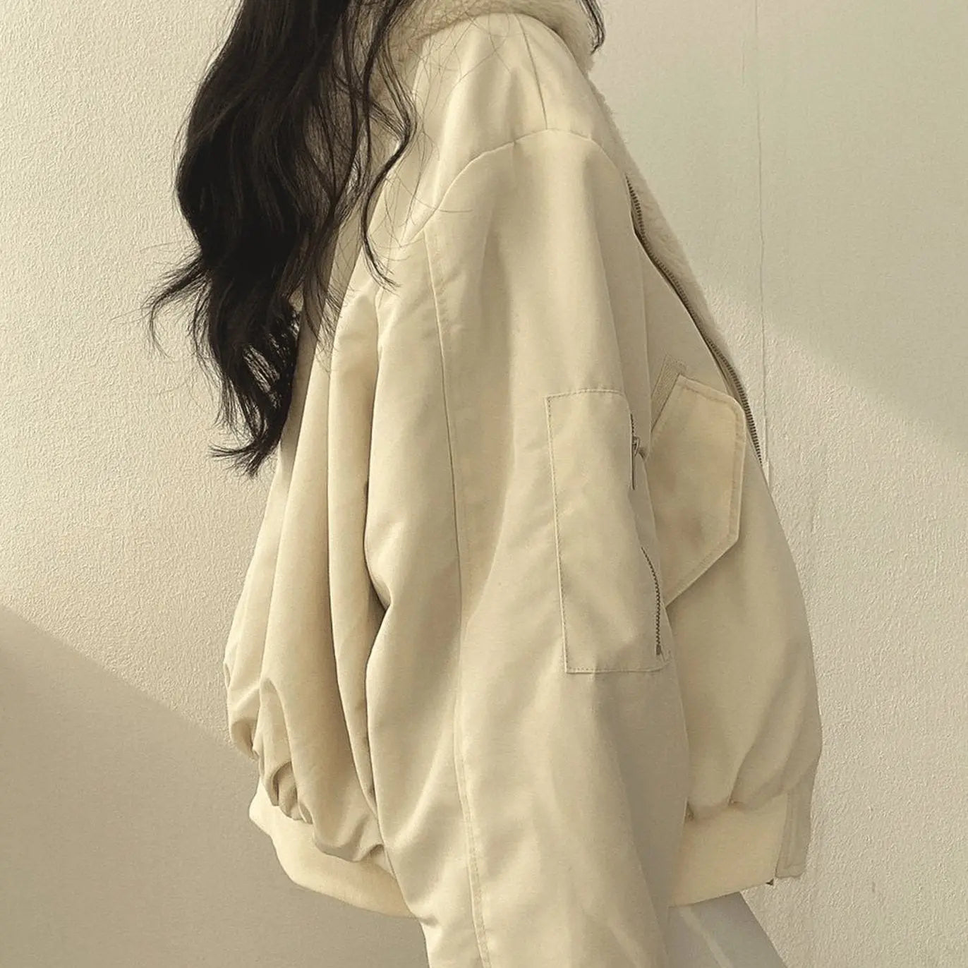 Women's Oversized Fleece-Lined Zip-Up Winter Jacket