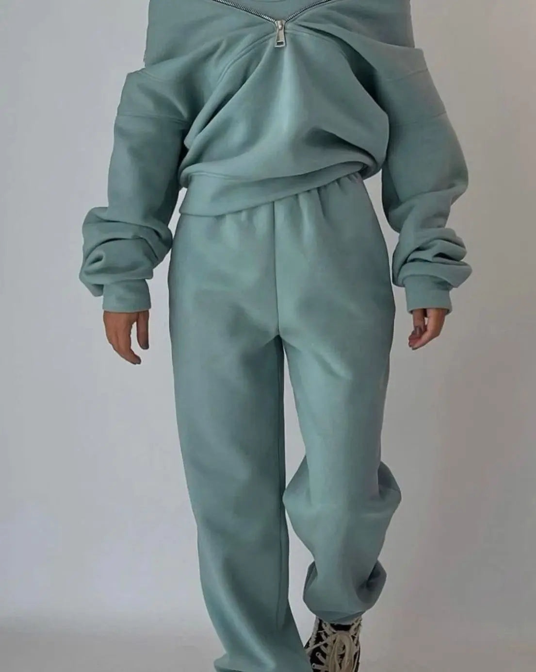 Women's Oversized Half-Zip Cropped Jogger Two-Piece Set